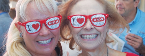 Melissa Mandry (left) and Rochelle Storin take part in the H-E-B celebration.