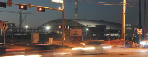 Rush hour traffic passes by The Star in Frisco, one of Friscou2019s future $5 Billion Mile developments. As the developments build out, more traffic congestion is expected.