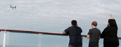 Lyft Aerial partners (from left) Kevin Whatley, Chris Bonnet and Joshua Barnett used a drone to take photos of passengers on the inaugural trip of the Anthem of the Seas, a Royal Carribean cruise ship.