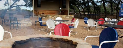 The outdoor courtyard now offers a new sound system as well as wood fire pits.
