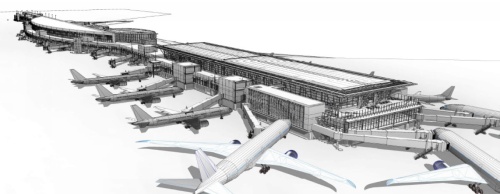 A rendering of the Austin-Bergstrom International Airport expansion shows the terminal will allow nine additional airplanes.