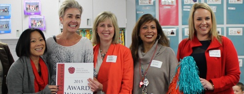 Trustee Missy Bender (third from left) helped deliver grants to Plano teachers.
