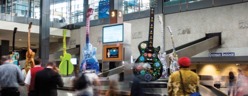 Guitar sculptures are displayed at Austinu2019s airport.