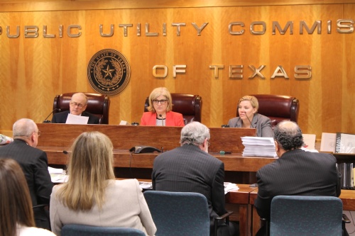 The Public Utility Commission of Texas discusses proposed power lines in West Frisco on April 14.