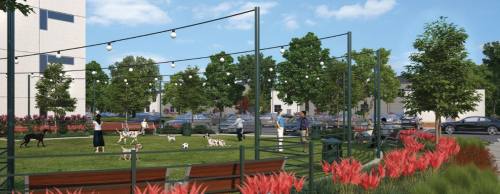 Upon construction completion, the apartment and townhomes property will include a dog park, workout center, pool, business center and conference rooms.