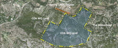 A tract off Hamilton Pool Road (outlined in yellow) is proposed for Bee Cave annexation and intended for water quality purposes.