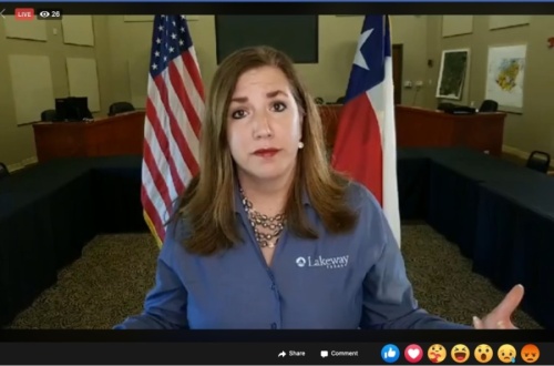 Lakeway Mayor Sandy Cox updated residents during a live address via the city's Facebook page June 11. (Screenshot courtesy city of Lakeway)