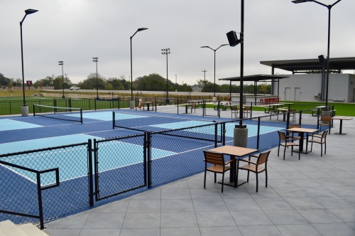 The Fieldhouse has two outdoor pickleball courts available by reservation. (Taylor Girtman/Community Impact Newspaper)