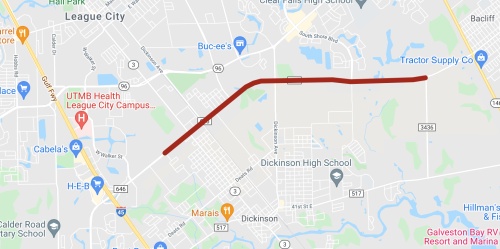 The Texas Department of Transportation is considering the next step in a multiphase plan spanning years to widen FM 646. (Screenshot courtesy Google Maps)
