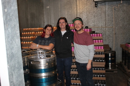 From left to right, Lisa Eckert, Alex Wigton and David Morris, partners in Curio Brewing Company. (Martin Cassidy/Community Impact Newspaper)