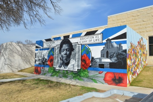 "Preserving History" by Norma Clark and Devon Clarkson, located behind the African American historic Shotgun House showcases the rich history of Georgetown. (Hunter Terrell/Community Impact Newspaper)