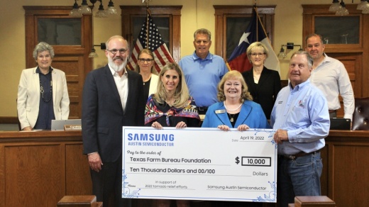 Samsung Austin Semiconductor donated $10,000 to Williamson County Farm Bureau's Rural Relief Fund on April 19. (Courtesy Williamson County)