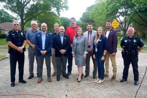 U.S. Rep. Lizzie Fletcher joined Jersey Village City Council members and other city leaders at a May 4 press conference regarding the water line replacement project. (Mikah Boyd/Community Impact Newspaper)