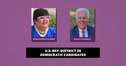 Because neither Diana Martinez Alexander nor Duncan F. Klussmann earned 50% of the votes in the March 1 primary, the two Democrats will be on the primary runoff ballots for residents of the 38th Congressional District. 