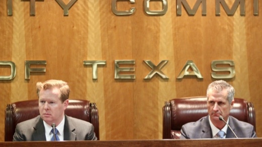 From left, Peter Lake, Public Utility Commission of Texas chair, and Brad Jones, interim Electric Reliability Council of Texas president and CEO, expressed confidence in the Texas power grid's ability to meet the state's needs through the upcoming summer season. (Ben Thompson/Community Impact Newspaper)