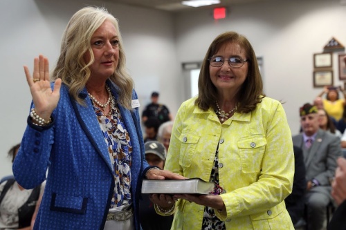 Kathryn Pantalion-Parker was sworn into office at the May 19 council meeting. (Courtesy city of Leander)