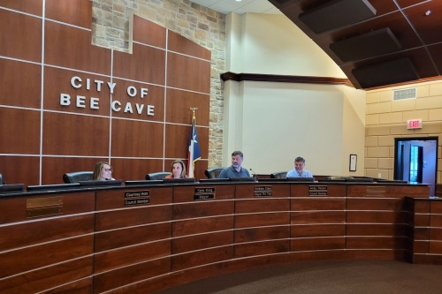 Council Members Courtney Hohl, Kara King, Andrew Clark and Andrew Rebber were present at Bee Cave's May 31 meeting. (Jennifer Schaefer/Community Impact Newspaper)
