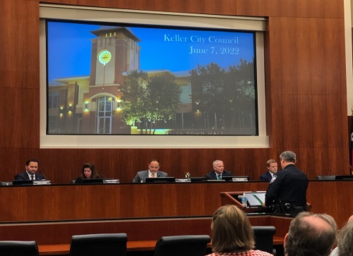 Keller Police Chief Brad Fortune giving a presentation to the Keller City Council