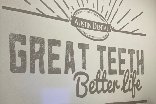 photo of wall graphic saying great teeth better life