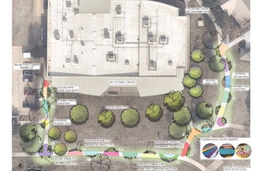 Designs for layout of the Tale Trail Project around the Keller Public Library were presented to Keller City Council in June. (Courtesy city of Keller)