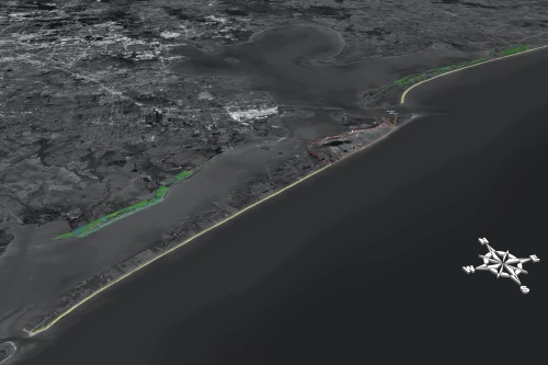 The U.S. Army Corps of Engineers aims to install a series of walls and levees along the Gulf coast of Texas to protect the state, including Galveston, the Bay Area and Houston, from storm surge flooding during hurricanes. (Courtesy Coastal Texas Study)