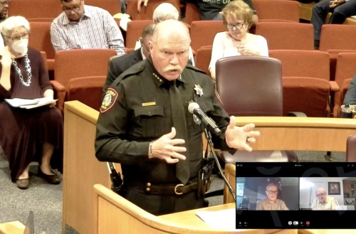 Tarrant County Sheriff Bill Waybourn speaking at podium