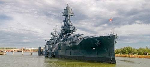 The iconic Battleship Texas arrived in Galveston on Aug. 31 for hull repairs due to a leaking problem. (Courtesy Texas Parks & Wildlife Department)
