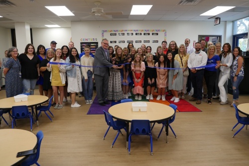 Friendswood High School held a ribbon-cutting ceremony Sept. 8 celebrating the completion of construction on Little Mustangs Preschool, which will be run by FHS students. (Courtesy Friendswood ISD)
