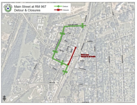 Part of Main Street in downtown Buda will be closed the weekend of Jan. 10-13. (Courtesy city of Buda)