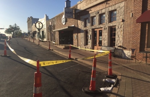 Work on a downtown beautification and improvement project began in January and is expected to wrap up by the end of June, according to a city news release. (Taylor Jackson Buchanan/Community Impact Newspaper)