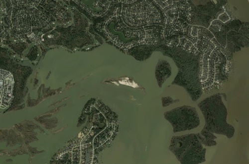 Contractors mobilized the week of Jan. 6 to remove sediment from the mouth bar. (Courtesy Google Earth)