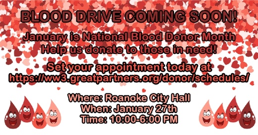 In partnership with Carter BloodCare, the city is encouraging residents to give back from 10 a.m.-6 p.m. (Courtesy city of Roanoke)