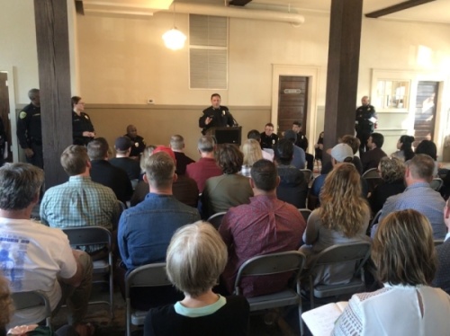 Dozens of residents and business owners attended a town hall meeting hosted by Houston Police Chief regarding property crime in the Heights. (Emma Whalen/Community Impact Newspaper)
