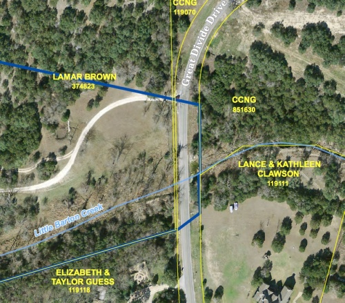 This map shows the low-water crossing over Little Barton Creek that leads to 204 homes in The Homestead. (Courtesy Google Maps)
