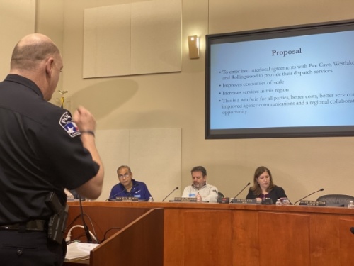 Lakeway Police Department Chief Todd Radford addresses City Council during a Feb. 3 special meeting. (Brian Rash/Community Impact Newspaper)