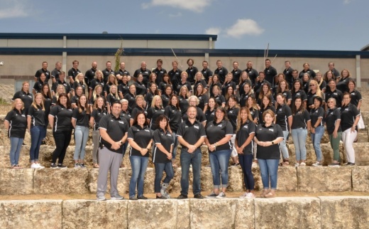 The staff at Hudson Bend Middle School celebrates the recertification as a Texas School to Watch. (Courtesy Marco Alvarado)