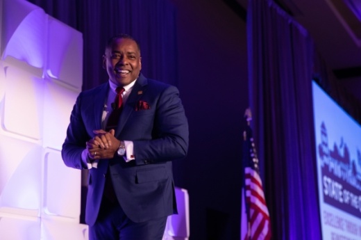 Plano Mayor Harry LaRosiliere revealed plans for Plano 4.0, a concept for Plano's future development as part of his State of the City address at the Plano Chamber of Commerce 2020 annual meeting. (Liesbeth Powers/Community Impact Newspaper)