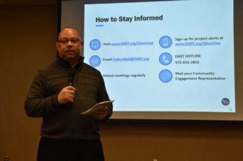 Vice President of Capital Construction John Rhone spoke about the Silver Line project at the Feb. 6 meeting. (Makenzie Plusnick/Community Impact)