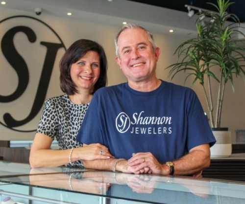 Deborah and Claude DeShazo met 11 years ago while working at the original Shannon Fine Jewelers on FM 1960. They now own and operate Shannon Jewelers located in the Grand Parkway Marketplace. (Adriana Rezal/Community Impact Newspaper)