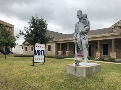 A sign guides voters in during the Nov. 6, 2019, election at Ben Hur Shrine Temple in north Central Austin. (Jack Flagler/Community Impact Newspaper)