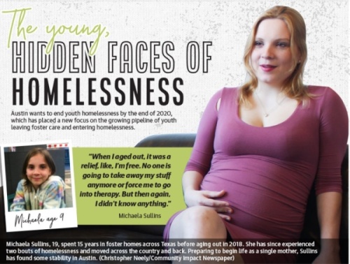 Michaela Sullins, 19, spent 15 years in foster homes across Texas before aging out in 2018. She has since experienced two bouts of homelessness and moved across the country and back. Preparing to begin life as a single mother, Sullins has found some stability in Austin. (Christopher Neely/Community Impact Newspaper)