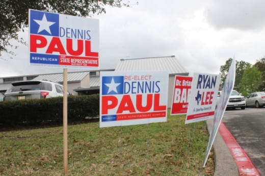 Dennis Paul, voting signs, Bay Area, Texas 2020 primary elections, Texas 2020 primaries