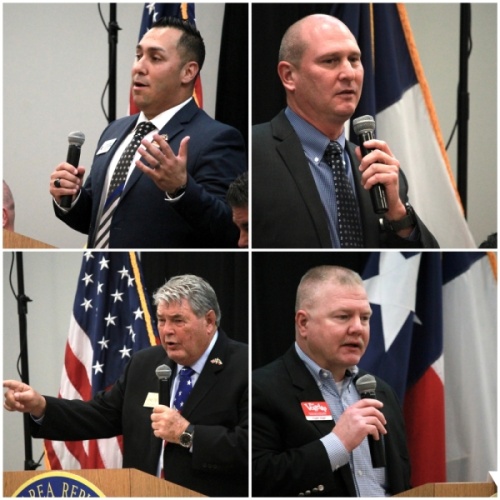 The four candidates running for this position are: Daniel Pena (top left), David Eason (top right), Gene DeForest (bottom left) and Clyde Vogel (bottom right). (Andy Li/Community Impact Newspaper)