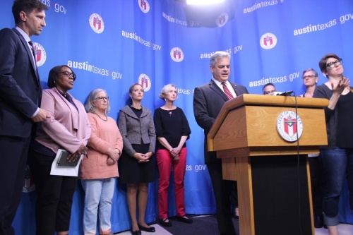 Mayor Steve Adler speaks to media during a press conference at Austin City Hall on March 6 announcing an emergency order effectively canceling South by Southwest Conference and Festivals. (Jack Flagler/Community Impact Newspaper)