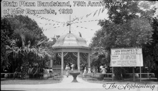 The Main Plaza Bandstand is pictured on the 75th anniversary of New Braunfels in 1920. (Courtesy New Braunfels Chamber of Commerce)