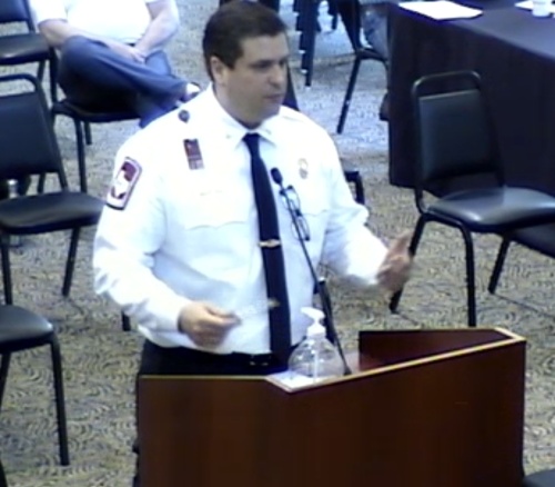 Lake Travis Fire Rescue Chief Robert Abbott addresses Lakeway City Council during the March 16 meeting. (Courtesy city of Lakeway)