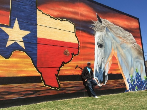 This mural of a horse is Socie's most recent work and one of his favorites. (Haley Morrison/Community Impact Newspaper)