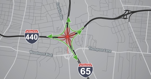 The Tennessee Department of Transportation will detour traffic away from the I-440/I-65 interchange the weekend of March 20-23. (Courtesy TDOT)