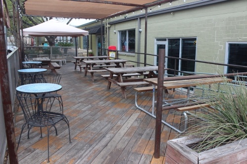 An empty patio at Black's Barbecue on Guadalupe Street in Austin. (Jack Flagler/Community Impact Newspaper)