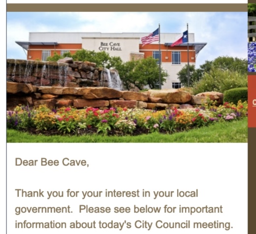 The city of Bee Cave is offering a call-in option for the March 24 City Council meeting. (Screen shot)